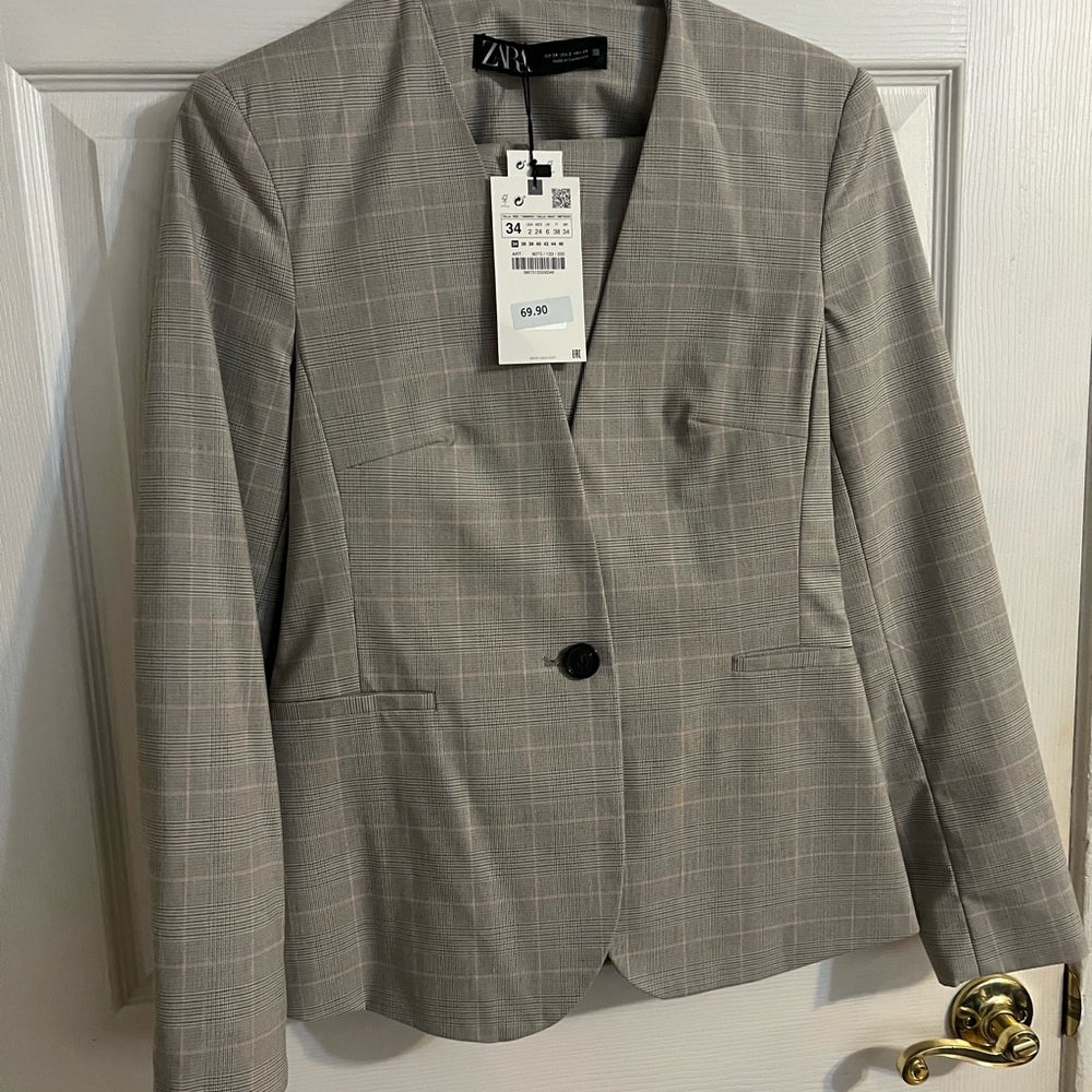 Zara Classic Checkered Suit Jacket and Pants